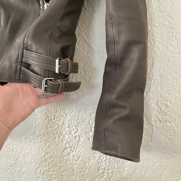 Iro Han Brown Leather Moto Biker Motorcycle Jacket size 36 size Small - Picture 3 of 13